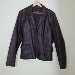 Danier Leather Jacket Women L Brown Studded Leaf Pockets Lined Boho Glitter Punk